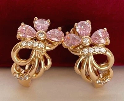 Luxus Ohrringe Creole Zirkonia Kristall Blume Rosa 750er Gold 18K vergoldet 16mm - Bild 1 von 4