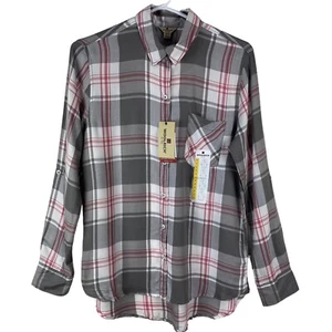Neu mit Etikett Woolrich Damen Hemd Gr. M kariert grau rosa weiß Langarm geknöpft - Bild 1 von 7