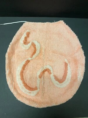 Alfombra de baño de chenilla vintage cubierta de asiento de inodoro MCM rosa melocotón con patrón maravilloso Foto 1 de 4