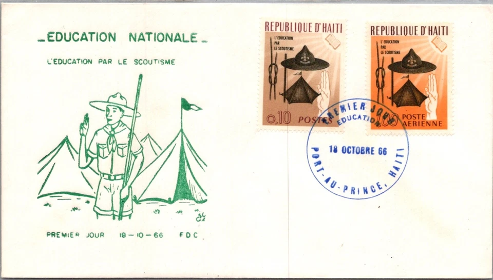 HAITI 1966 CACHET FDC COMM BOY SCOUTS COVER UNADDR CANC PORT-AU-PRINCE - Image 1 of 2