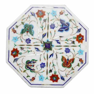 12" Marble side end Table Top Semi precious stones Inlay art Handmade Work - Picture 1 of 5