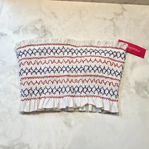 XHILARATION Juniors Smocked Bandeau Strapless Tube Top Red White Blue M FRB4 - Picture 1 of 5