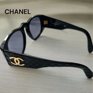 CHANEL Matelasse Coco Logo Gold Black Sunglasses 01450 - Picture 1 of 8
