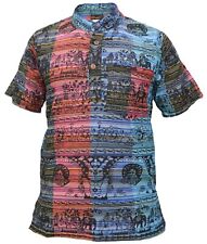 Uomo Nonno Colletto Manica Corta Animale Stampato Camicia a Righe Multicolore