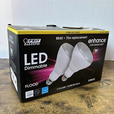 Feit BR40 LED Flood Lights 75 Watt LED Soft White Dimmable Qty 2 Enhance Vivid - Image 1 of 4