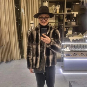 Fashion Men Real Rex Rabbit Fur Coats Jackets Hooded Winter Warm Thick Overcoats - Picture 1 of 2