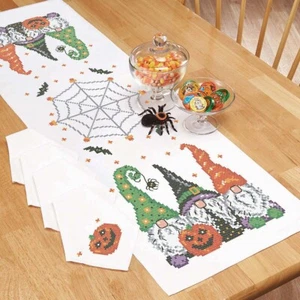 Herrschners® Halloween Gnomes Table Runner & Napkins Stamped Cross-Stitch - Picture 1 of 1