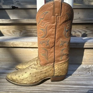 JUSTIN OSTRICH WESTERN COWBOY BOOTS SIZE 10.5 D - Picture 1 of 19
