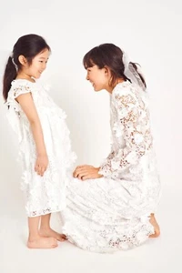 $295 New LoveShackFancy Nancy Dress White 3 D Flower Girl Wedding Bow 5 6 7 8 - Picture 1 of 7