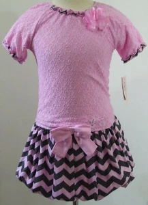 Little Lass Pink Grey 2 pc Floral Lace Shirt & Bubble Skirt Skort Outfit Sz 4 - Picture 1 of 2