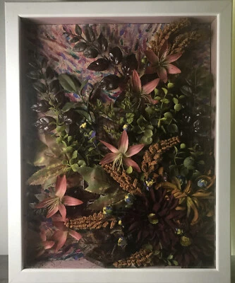 Caja de sombras de arte de pared enmarcada diseño floral 3D decoración de habitación hecha a mano firmada Foto 1 de 4