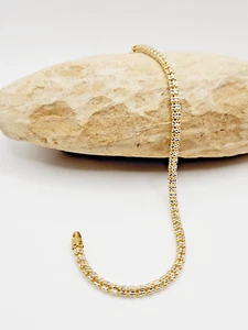 10KT Gold* Ice 2 tone Bracelet 7.02 Inches x 3.39 mm Lobster Clasp - Picture 1 of 6