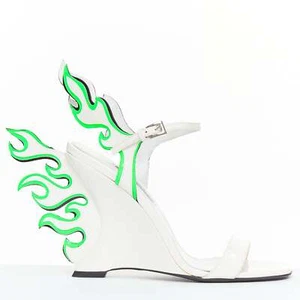 rare PRADA 2018 Flame Wedge white neon green patent Fire heel sandal EU37 - Picture 1 of 11