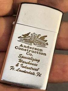 Anderson Construction Co. Vintage 1974 Zippo schmales Feuerzeug TOLLER FUNKEN!! Chrom - Bild 1 von 8