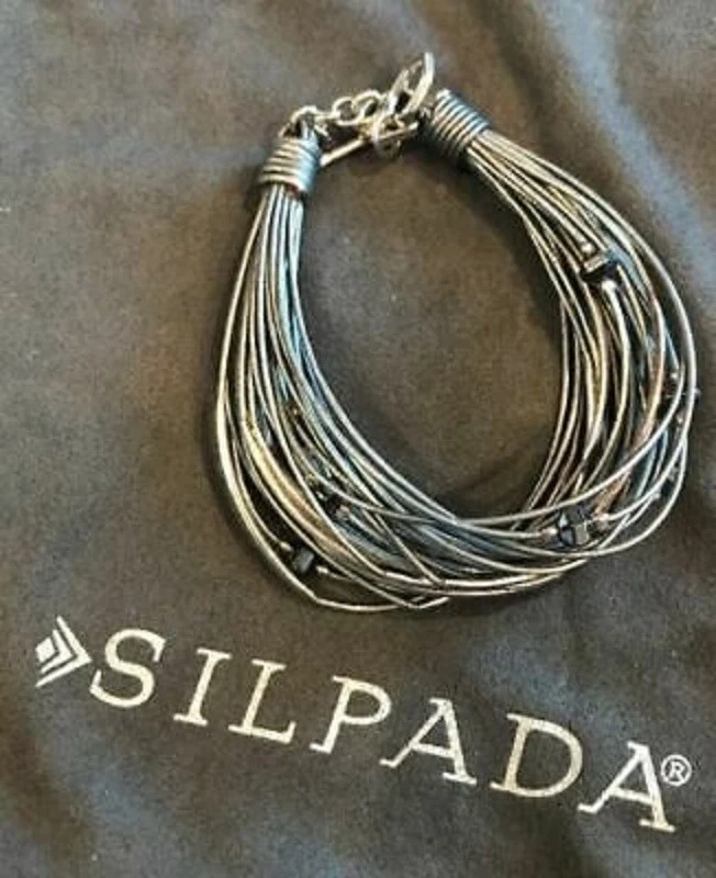 Pulsera de cuero gris vidrio hematita plata esterlina SILPADA B2143 Foto 1 de 1