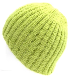 NEW One Of A Kind Hand Knitted Lime Green Colour Womens Beanie Hat. - Picture 1 of 5