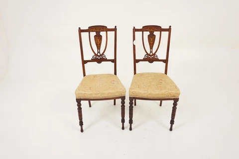 Antique Rosewood Chairs, Pair of Marquetry Side Chairs, Scotland 1900, H1120 Cover