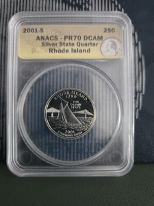 2001 S Silver Rhode Island State Quarter Proof PR70 DCAM ANACS - Picture 1 of 2