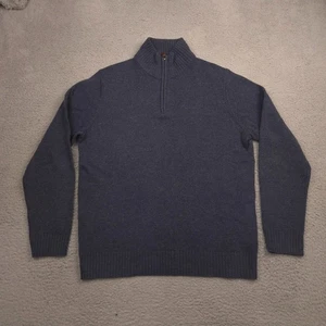 J Crew Quarter Zip Sweater Mens LT Navy Blue 100 Percent Lambswool Knit Pullover - Picture 1 of 10