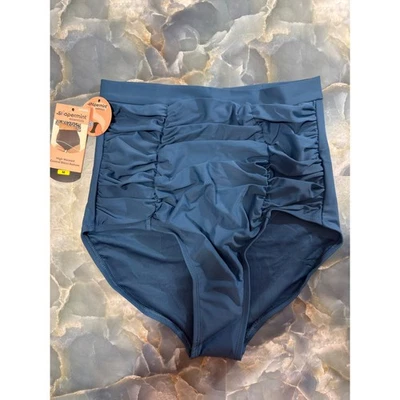 Shapermint Essentials High Waist Ruched Control Bikini Bottom Swimsuit M Blue - Image 1 of 4