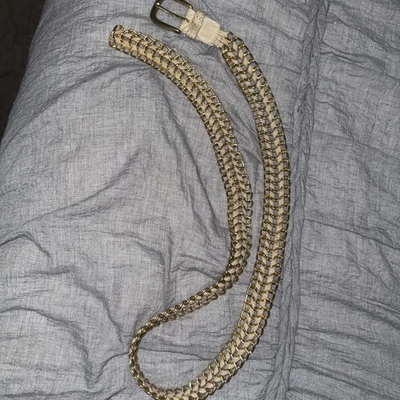 Paloma Picasso Women’s Matte Gold/ Cream Chain/ Fabric Belt 48” VTG - Image 1 of 4