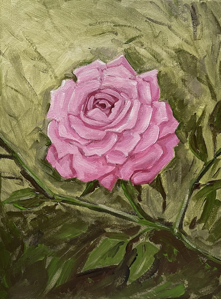 ORIGINAL PAINTING Ryta Flowers Garden Art Floral Pink Roses Decor Canvas Autumn - Image 1 of 1