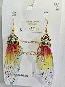 NU-Line Earrings} Yellow Butterfly Wings on Fish Hook Attachment - Picture 1 of 2