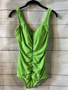 Vintage Maxine Of Hollywood Tropical Lime Green One Piece Swimsuit Size 12 L XL - Picture 1 of 6