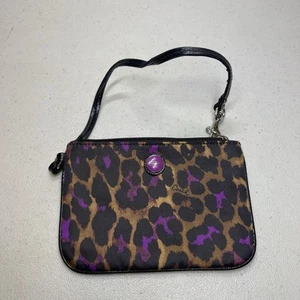 Coach Ocelot Pattern Purple Wristlet Wallet Purse Strap Zip Zipper Excellent - Picture 1 of 5