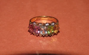 MULTI GEM PINKY RING SIZE 7 925 STERLING VERMEIL SIGNED 3.5g MADE IN CANADA - Picture 1 of 4