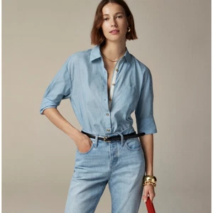 J Crew Cropped Button Up Cotton Washed Voile Shirt US Women's 12 New - Picture 1 of 8