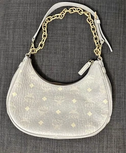 MCM Gray Aren Crescent Hobo in Visetos Handbag Purse - Picture 1 of 4