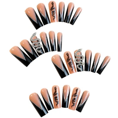 24pcs Ultra-long French False Nail Long Lasting Black Edge Resin Artificial Nail - Image 1 of 4