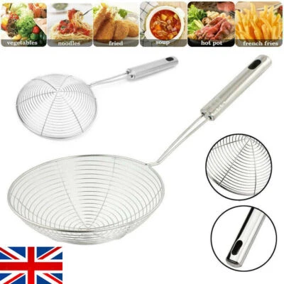 Ladle Spider Skimmer Kitchen Utensil Stainless Steel Mesh Strainer Fry Spoons UK - Image 1 of 4