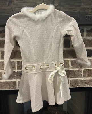 Rare Editions Dress Girls 8 Ivory Beige Gold Long Sleeves H368805A Holiday Long - Image 1 of 4