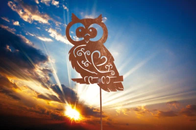 Edelrost Eule Uhu Dekoration Garten Terrasse Beet Figur Skulptur Uhu Vogel Stab - Bild 1 von 2