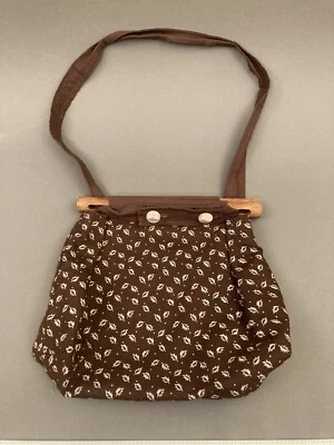 Vintage Handmade Brown Sewing Knitting Bag Purse Autumn Leaves Monogrammed RAK - Image 1 of 4