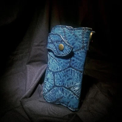 Cartera Motor, Regalos Motociclistas, Cartera Larga Hombre, Cartera Tallada Camionero Cosida Azul Foto 1 de 4