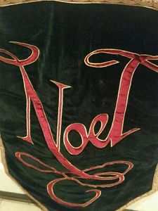 Christmas  Hanging sign Noel Velvet with Wooden  Rod 37x24 Inches - Picture 1 of 11