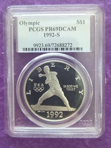 1992 S PCGS PR 69 DCAM Olympic Baseball 1 Dollar $1 Vintage SLAB - Picture 1 of 9