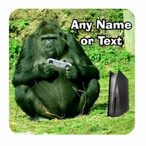 PERSONALISED GAMING GORILLA 9CM SQUARE COASTER BIRTHDAY CHRISTMAS SECRET SANTA - Picture 1 of 1