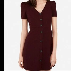 Puff Sleeve Button Front Fit and Flare Dress - Picture 1 of 8