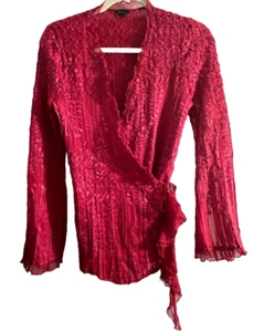Komarov Red Sheer Crinkle Asymmetrical Fairy Wrap Top Size L - Picture 1 of 10