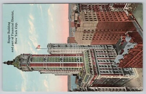 New York City, Singer Building, Financial District, Souvenir Vintage Postcard - Picture 1 of 2