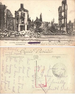 c1918 Postcard Town Remains WW I Passed by Censor Field Post Office Vise Paris - Picture 1 of 3