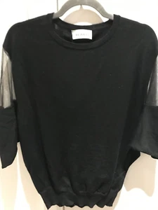 NWT MEIMEIJ Women's Black Wool Logo Back Long Dolman Sleeves Sweater Size 40/8 - Picture 1 of 10