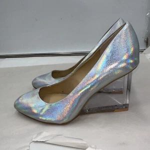 Katy Perry THE MIRRA Iridescent Clear Wedge Dress Shoe Size 6.5 * New No Box - Picture 1 of 7