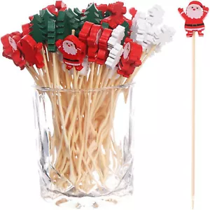 100PCS Christmas Bamboo Cocktail Picks Tip Party BBQ Sandwich Fruit Sticks - Picture 1 of 18