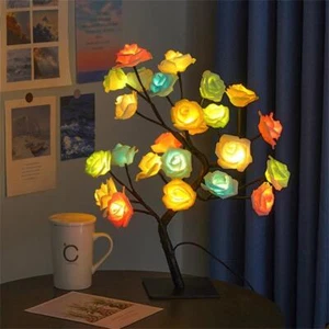 24LED Rose Flower Tree Lights USB Table Lamp Fairy Night Light Home Party Decor - Picture 1 of 16
