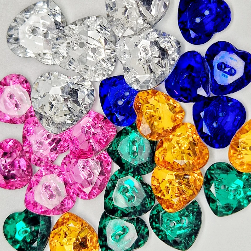 Heart Button 16mm Shank Sewing Buttons 10 - Plastic Gold Gem Colours Pack of Ten - Image 1 of 1